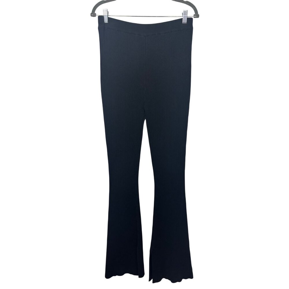 House Of Harlow 1960 M Black Ribbed Knit Split Hem Flared Pants Boho Whimsigoth